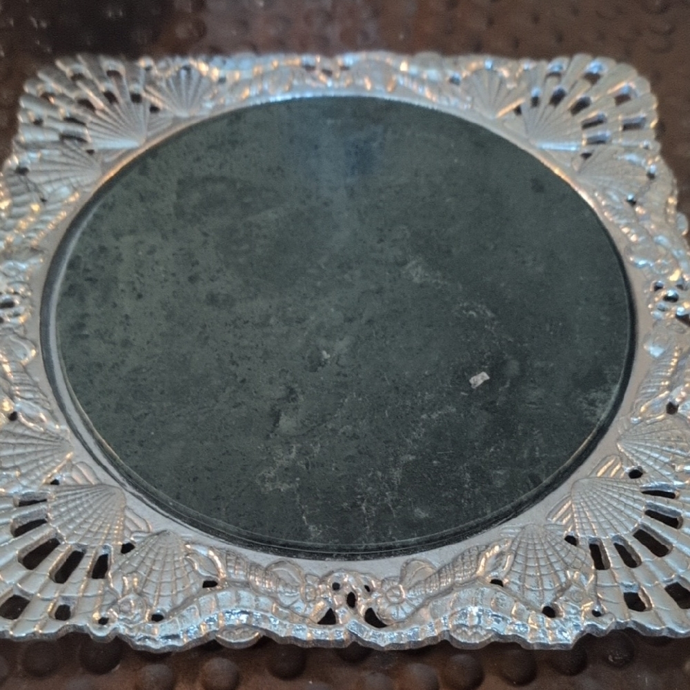 Vintage Silver-Tone Decorative Wall Plaque with Black Center